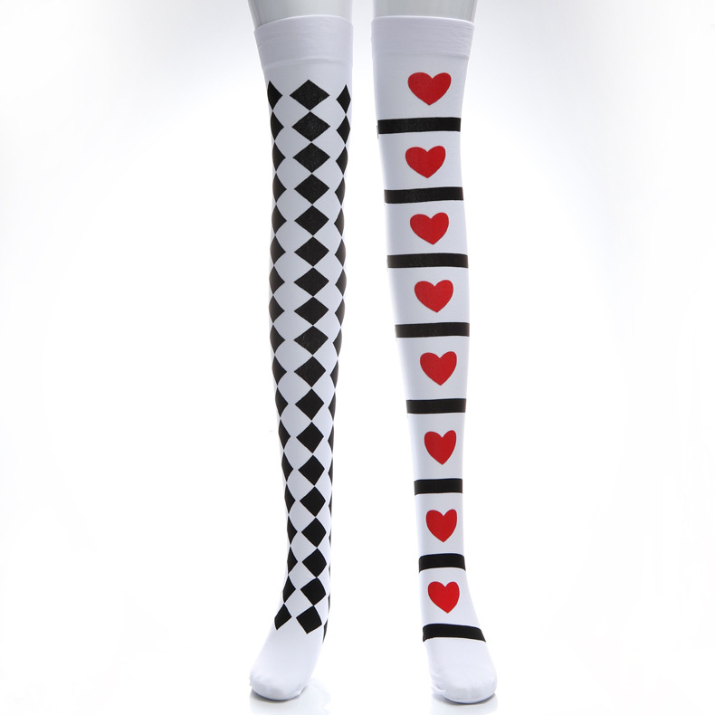 Joker Poker Asymmetry Socks Festival Socks Black And White Costumes Theatrical Props Poker Stockings